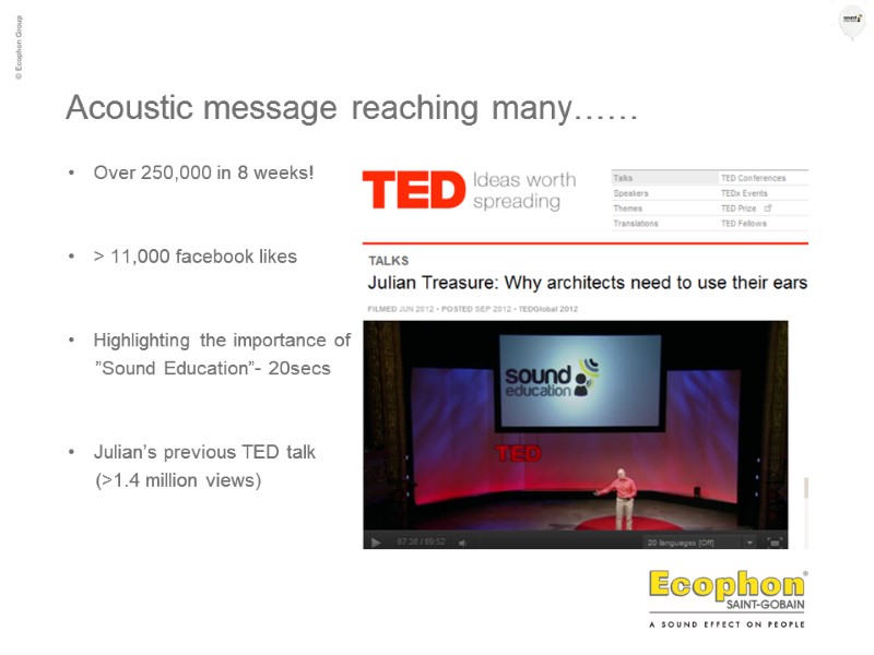 Acoustic message reaching many…… Over 250,000 in 8 weeks!   > 11,000 facebook